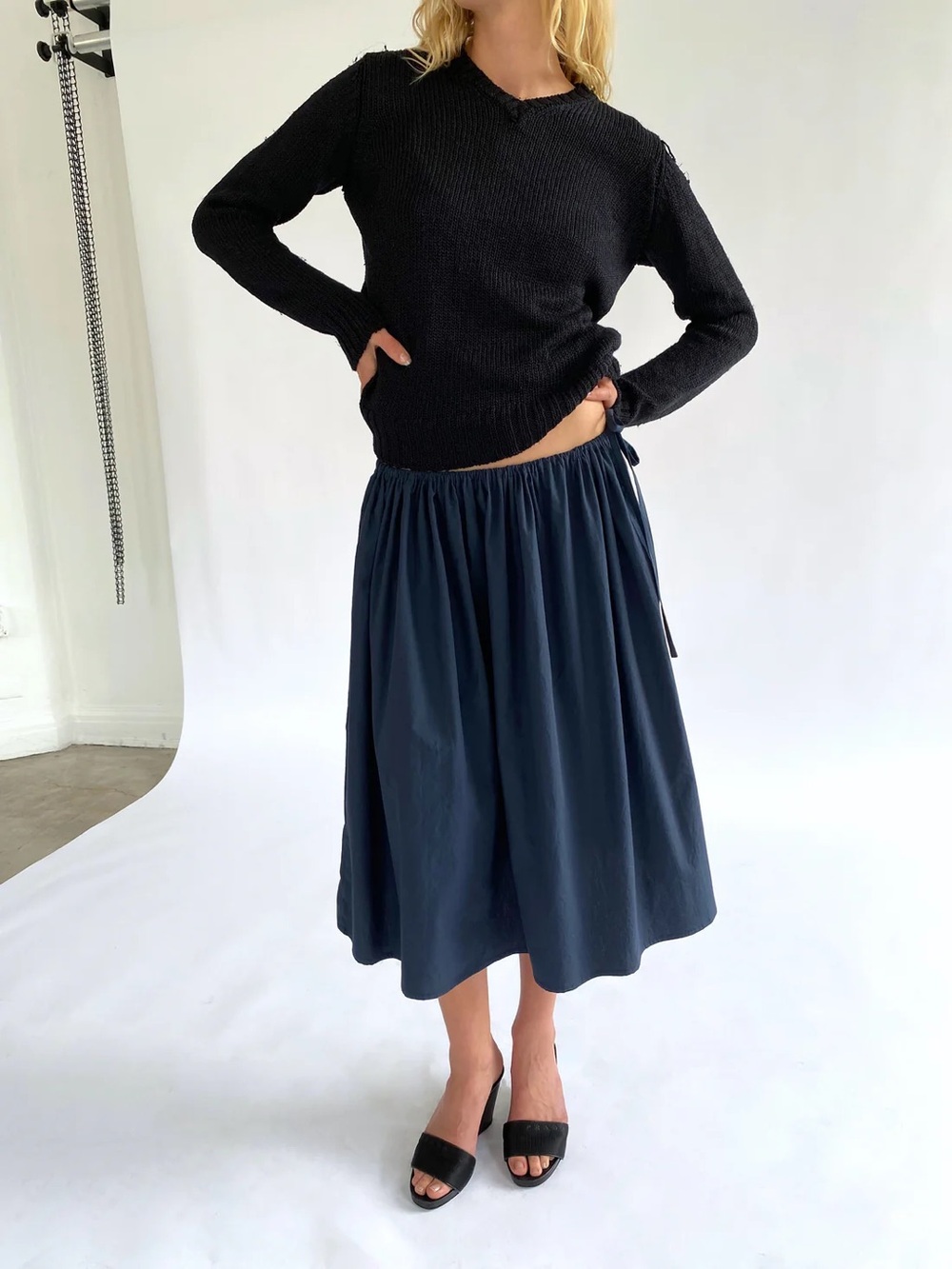 Brooke Callahan tie skirt, navy